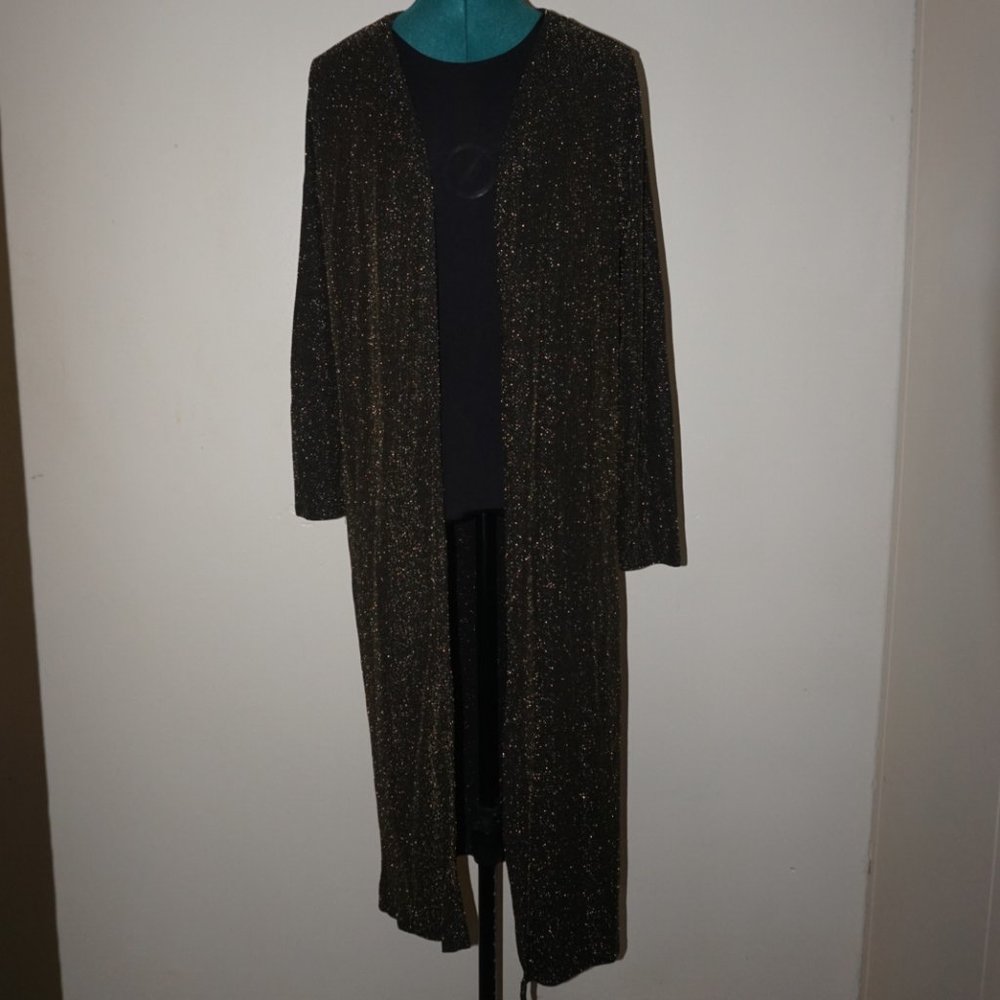 Long Shiny Black and Gold Cardigan
